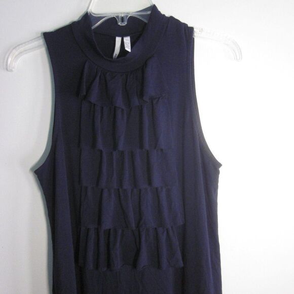 Michael Stars Size 2 Navy Blue Pullover Sleeveless Stretch Ruffle Accent Dress - Picture 4 of 12